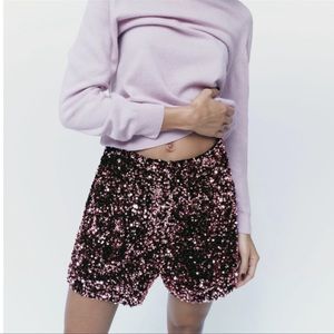 new Zara pink SEQUIN DART SHORTS